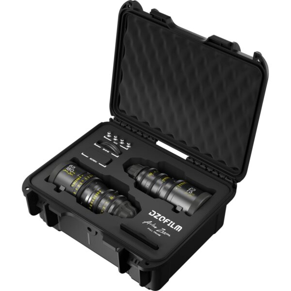 Descubre los DZOFILM Arles Zoom T2.6 FF 25-75mm y 65-180mm, objetivos parfocales Full-Frame con T2.6 constante y mecánica de cine.